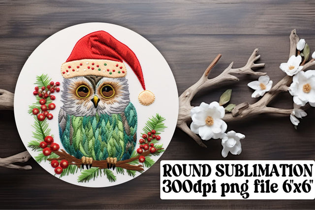 Holiday Embroidered Owl Round Design Sublimation afrosvg 