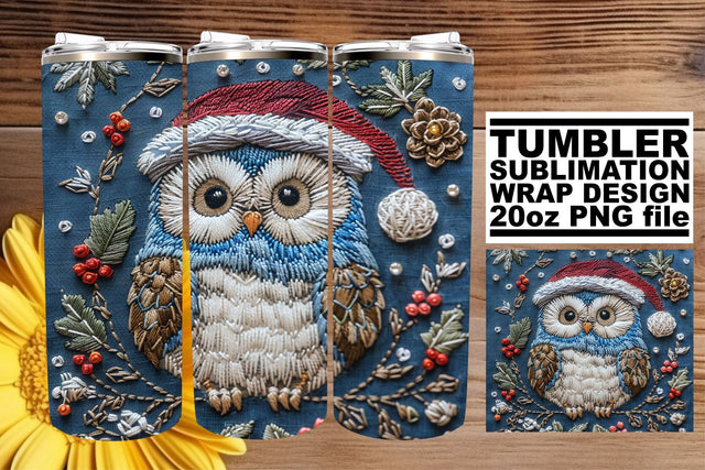 Holiday Embroidered Owl Tumbler Wrap 20oz Design Sublimation afrosvg 