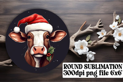 Holiday Happiness with Christmas Cow Sublimation - Circle Collection Sublimation afrosvg 