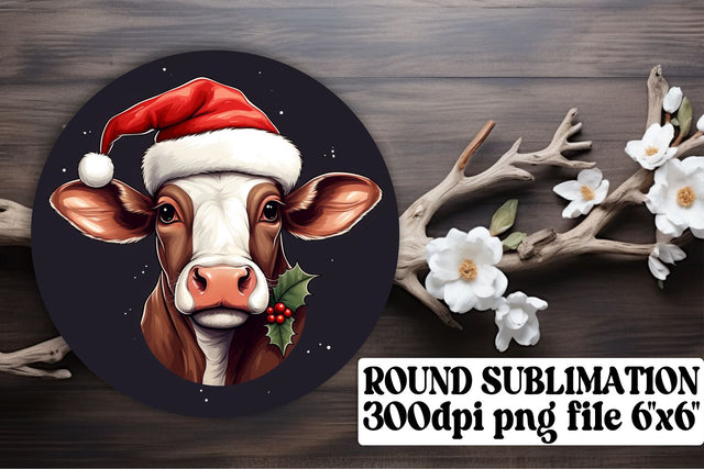 Holiday Happiness with Christmas Cow Sublimation - Circle Collection Sublimation afrosvg 