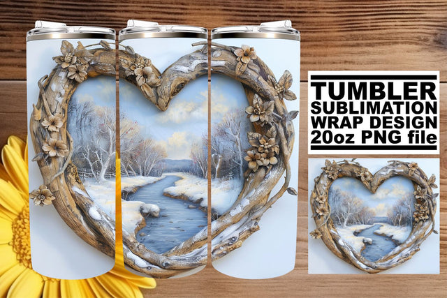 Holiday Landscape 3D Heart Frame Tumbler Wrap Design Sublimation afrosvg 
