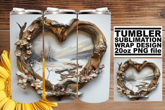 Holiday Landscape 3D Heart Frame Tumbler Wrap Sublimation Sublimation afrosvg 