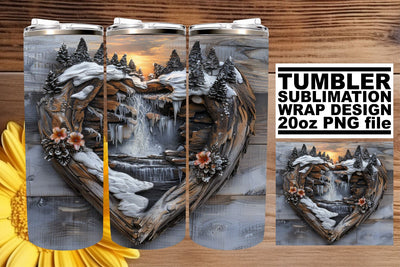 Holiday Landscape 3D Heart Frame Tumbler Wrap Sublimation Sublimation afrosvg 