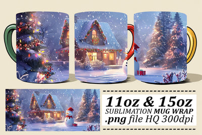 Holiday Landscape Mug Wrap Sublimation for Christmas - 11oz & 15oz Sublimation afrosvg 