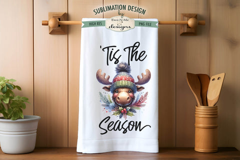 Holiday Moose | Cute Holiday Kitchen Towel Sublimation Design Sublimation Ewe-N-Me Designs 