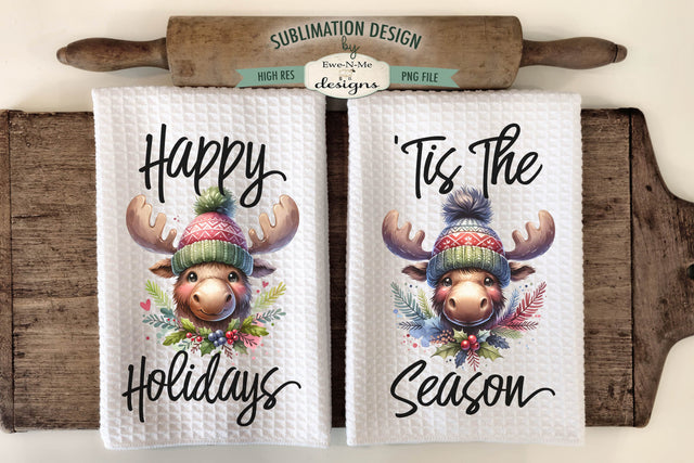 Holiday Moose | Cute Holiday Kitchen Towel Sublimation Design Sublimation Ewe-N-Me Designs 
