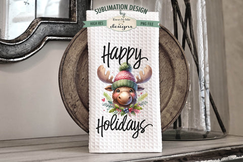 Holiday Moose | Cute Holiday Kitchen Towel Sublimation Design Sublimation Ewe-N-Me Designs 