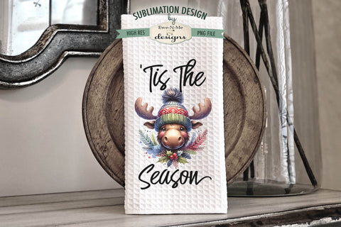Holiday Moose | Cute Holiday Kitchen Towel Sublimation Design Sublimation Ewe-N-Me Designs 