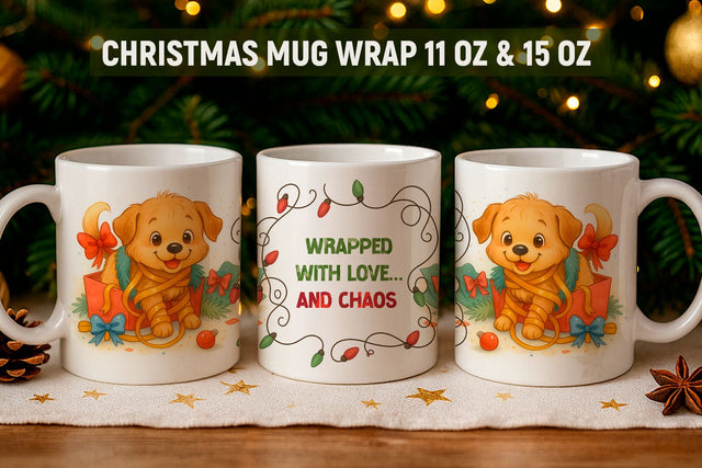 Holiday Mug Wrap Design, Dog mug wrap Sublimation KMarinaDesign 