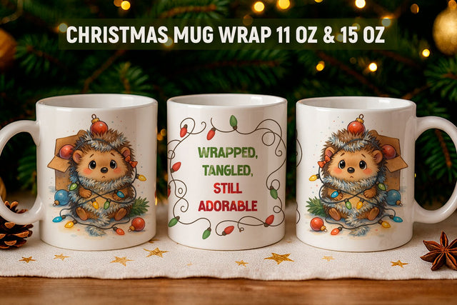 Holiday Mug Wrap Design, hedgehog mug wrap Sublimation KMarinaDesign 