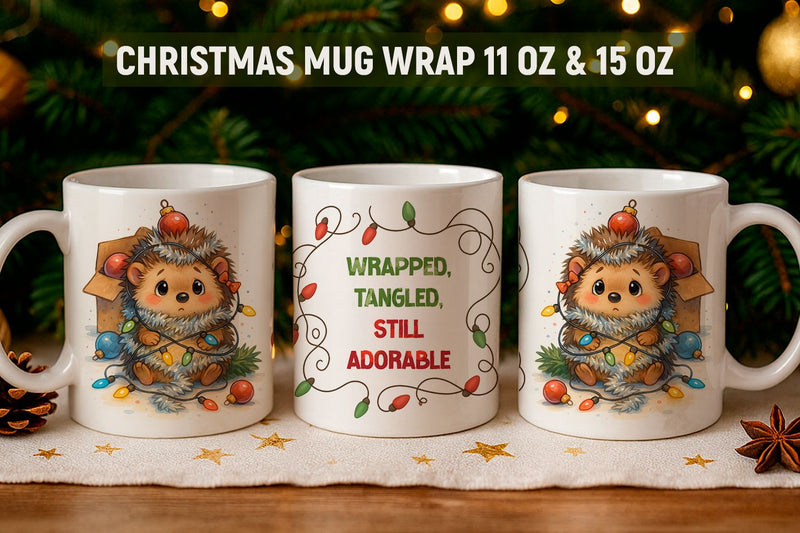 Holiday Mug Wrap Design, hedgehog mug wrap Sublimation KMarinaDesign 