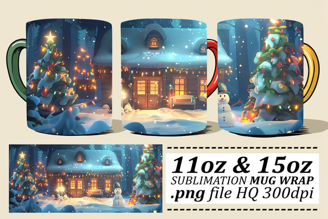 Holiday Mug Wrap Sublimation - Christmas Winter Scene for 11oz & 15oz Sublimation afrosvg 