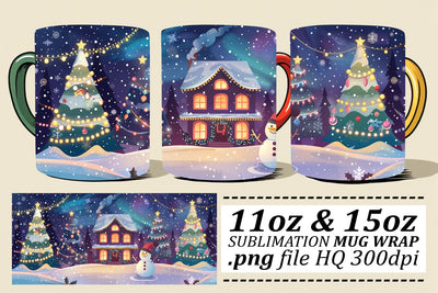 Holiday Mug Wrap Sublimation with Christmas Scene - Winter 11oz & 15oz Sublimation afrosvg 