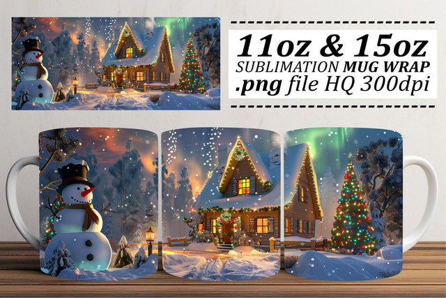 Holiday Mug Wrap with Christmas Landscape for Sublimation - 11oz & 15oz Sublimation afrosvg 