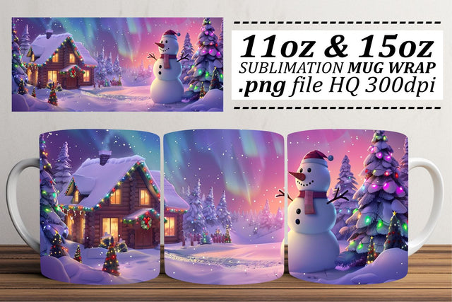Holiday Mug Wrap with Christmas Landscape for Sublimation - Winter 11oz & 15oz Sublimation afrosvg 