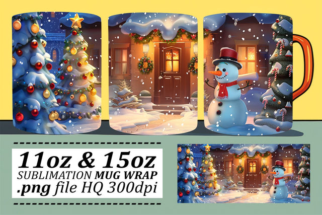 Holiday Mug Wrap with Christmas Winter Scene for Sublimation - 11oz & 15oz Sublimation afrosvg 