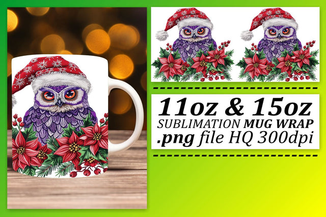 Holiday Owl Embroidered Mug Wrap 11oz 15oz Sublimation Sublimation afrosvg 