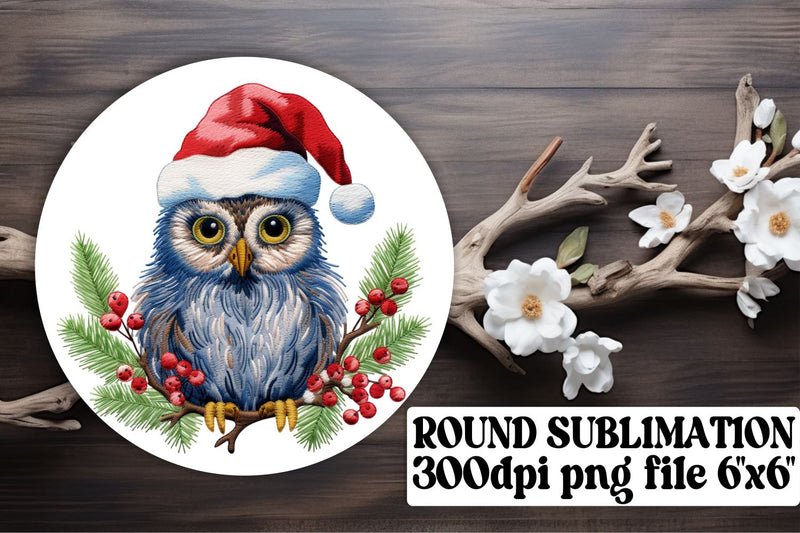 Holiday Owl Embroidered Round Design Sublimation afrosvg 
