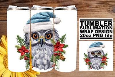 Holiday Owl Embroidered Tumbler Wrap 20oz Christmas Sublimation afrosvg 