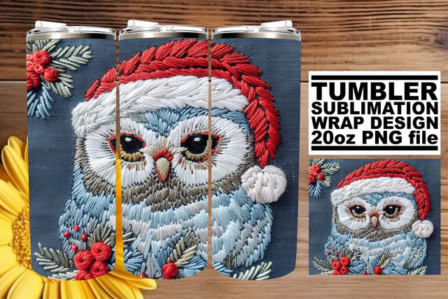 Holiday Owl Embroidered Tumbler Wrap 20oz Sublimation Sublimation afrosvg 