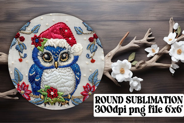 Holiday Owl Embroidery Circle Sublimation afrosvg 