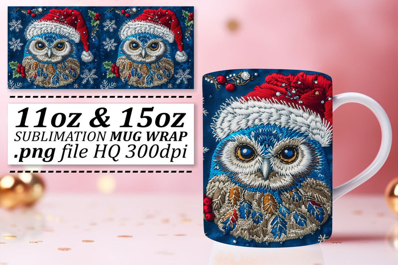 Holiday Owl Embroidery Mug Wrap 11oz 15oz Sublimation Sublimation afrosvg 