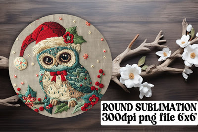 Holiday Owl Embroidery Round Design Sublimation afrosvg 