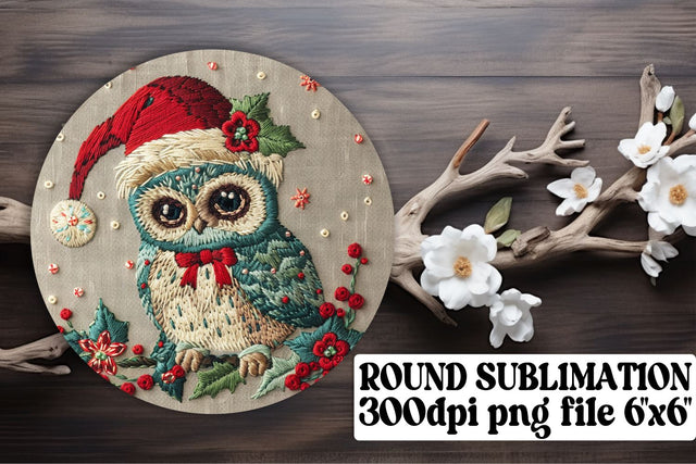 Holiday Owl Embroidery Round Design Sublimation afrosvg 