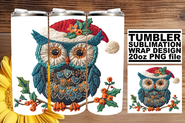 Holiday Owl Embroidery Tumbler Wrap 20oz Sublimation Sublimation afrosvg 