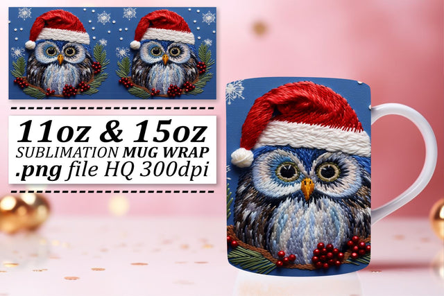 Holiday Owl Embroidery Wrap for 11oz 15oz Mug Sublimation afrosvg 