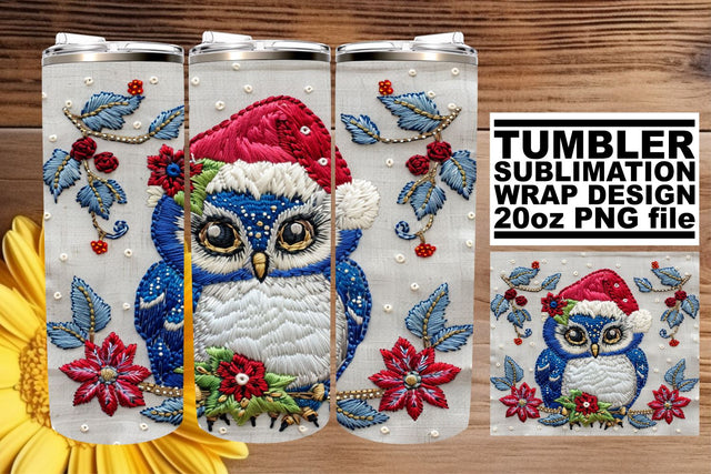 Holiday Owl Embroidery Wrap for 20oz Tumblers Sublimation afrosvg 