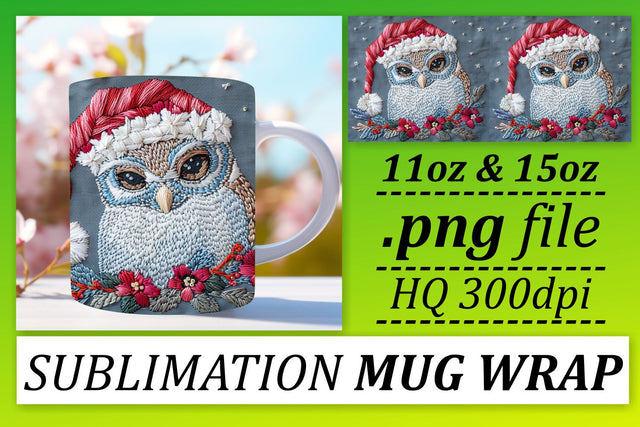 Holiday Owl Mug Sublimation 11oz 15oz Embroidery Sublimation afrosvg 