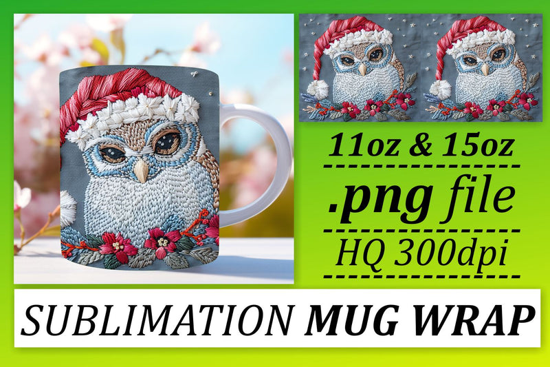 Holiday Owl Mug Sublimation 11oz 15oz Embroidery Sublimation afrosvg 