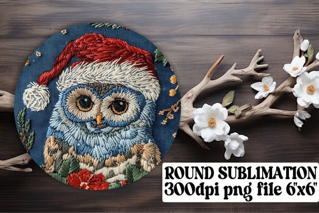 Holiday Owl Round Design Embroidered Sublimation afrosvg 