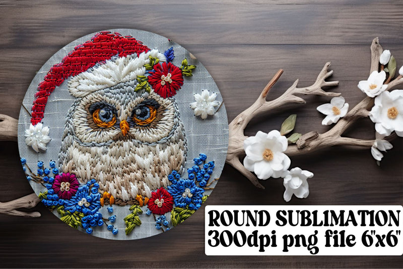 Holiday Owl Round Design Embroidered Sublimation afrosvg 