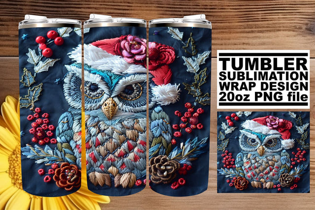Holiday Owl Tumbler Sublimation 20oz Embroidery Sublimation afrosvg 