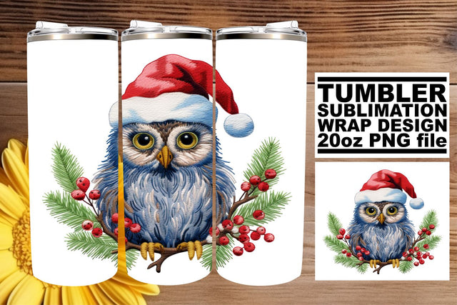 Holiday Owl Tumbler Wrap 20oz Christmas Embroidery Sublimation afrosvg 