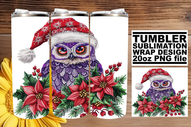 Holiday Owl Tumbler Wrap 20oz Winter Embroidery Sublimation afrosvg 