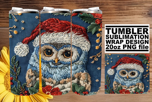 Holiday Owl Tumbler Wrap Embroidered 20oz Design Sublimation afrosvg 