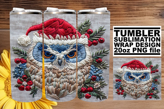 Holiday Owl Wrap for 20oz Tumblers Embroidered Design Sublimation afrosvg 
