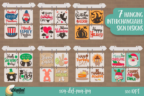 Holiday Porch Signs Bundle Laser Cut Design. Door Signs Set SVG Evgenyia Guschina 