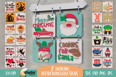 Holiday Porch Signs Bundle Laser Cut Design. Door Signs Set SVG Evgenyia Guschina 