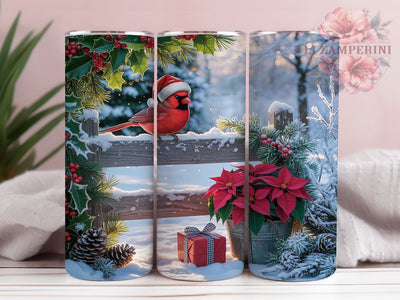 Holiday Red Cardinal Tumbler, Red Cardinal Wrap, Winter Bird Design, Sublimation Cup, 20oz Skinny Tumbler, Nature Christmas Drinkware, Cardinal Holiday Style Sublimation Li Zamperini 