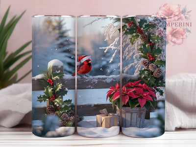 Holiday Red Cardinal Tumbler, Red Cardinal Wrap, Winter Bird Design, Sublimation Cup, 20oz Skinny Tumbler, Nature Christmas Drinkware, Cardinal Holiday Style Sublimation Li Zamperini 