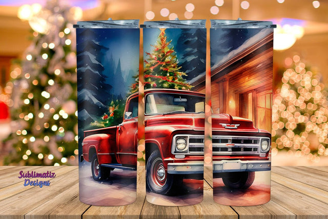 Holiday Red Truck Tumbler Wrap 20 oz | 20 oz Skinny Tumbler Wrap Sublimation Christmas Design Sublimation Sublimatiz Designs 