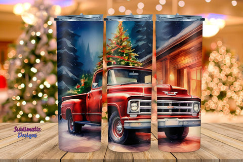 Holiday Red Truck Tumbler Wrap 20 oz | 20 oz Skinny Tumbler Wrap Sublimation Christmas Design Sublimation Sublimatiz Designs 