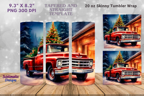 Holiday Red Truck Tumbler Wrap 20 oz | 20 oz Skinny Tumbler Wrap Sublimation Christmas Design Sublimation Sublimatiz Designs 