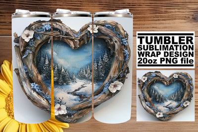 Holiday Scene 3D Heart Frame Tumbler Wrap Sublimation Sublimation afrosvg 