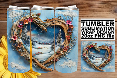 Holiday Scene 3D Heart Frame Tumbler Wrap Sublimation Sublimation afrosvg 
