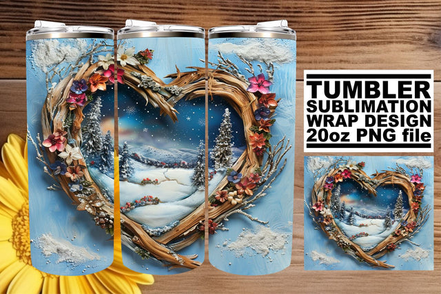 Holiday Scene 3D Heart Frame Tumbler Wrap Sublimation Sublimation afrosvg 